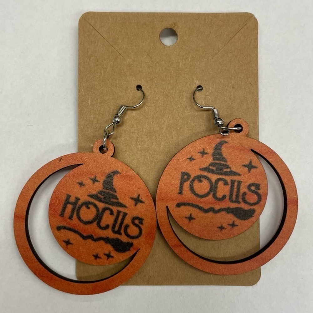 Hocus Pocus Wooden Halloween Witch Moon Drop Earrings